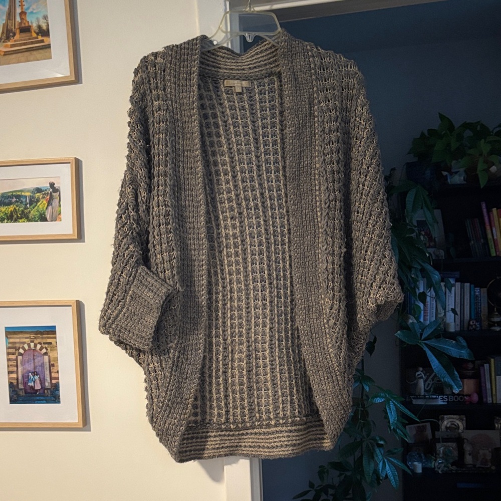 Joan Vass Taupe Chunky Open-Front Cardigan